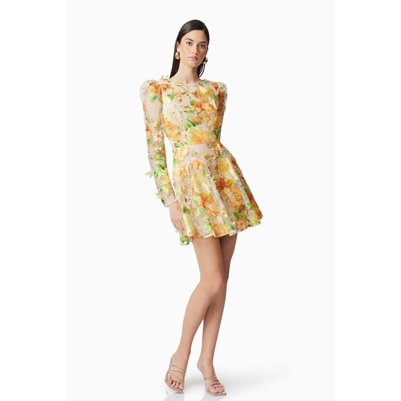 Elliatt Aella A-Line Mini Dress Yellow Wedding Guest cocktail Party size S NWT - Picture 3 of 7